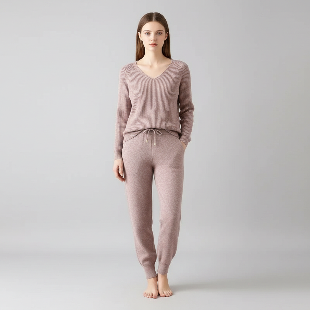 Gebreide set 'Alicia' voor dames. Tweedelige outfit: comfortabel, warm en stijlvol voor herfst/winter mode.