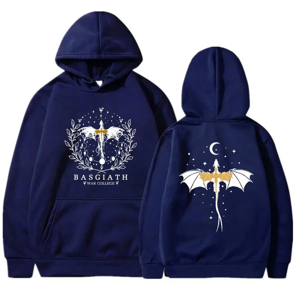 Stijlvolle unisex Fourth Wing hoodie, casual fandom kleding voor fans van Basgiath War College en fantasy boeken.