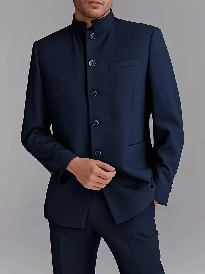 Trendy slim fit blazer voor mannen, met een chique mandarijnkraag, ideaal voor kantoor.