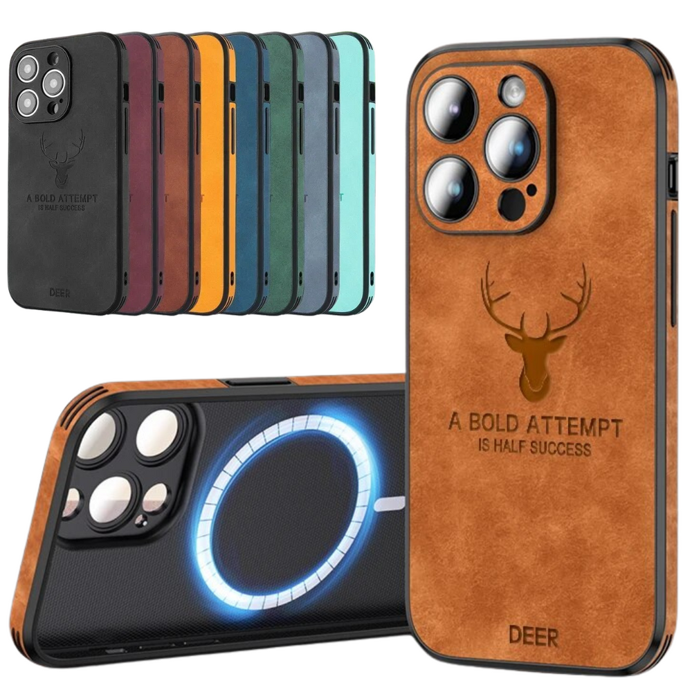 Premium leren telefoonhoesje voor iPhone, slank en schokbestendig, elegante uitstraling.
