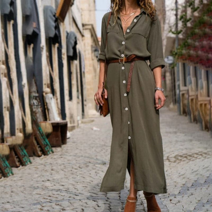 Comfortabele elegante dames overhemd midijurk met riem, perfect voor een stijlvolle zomer- of lenteoutfit.