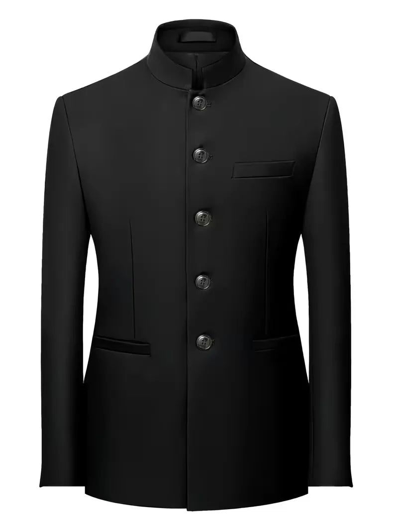 Stijlvolle heren colbert, slim fit, met unieke mandarijnkraag voor formele gelegenheden.
