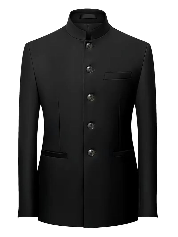 Stijlvolle heren colbert, slim fit, met unieke mandarijnkraag voor formele gelegenheden.
