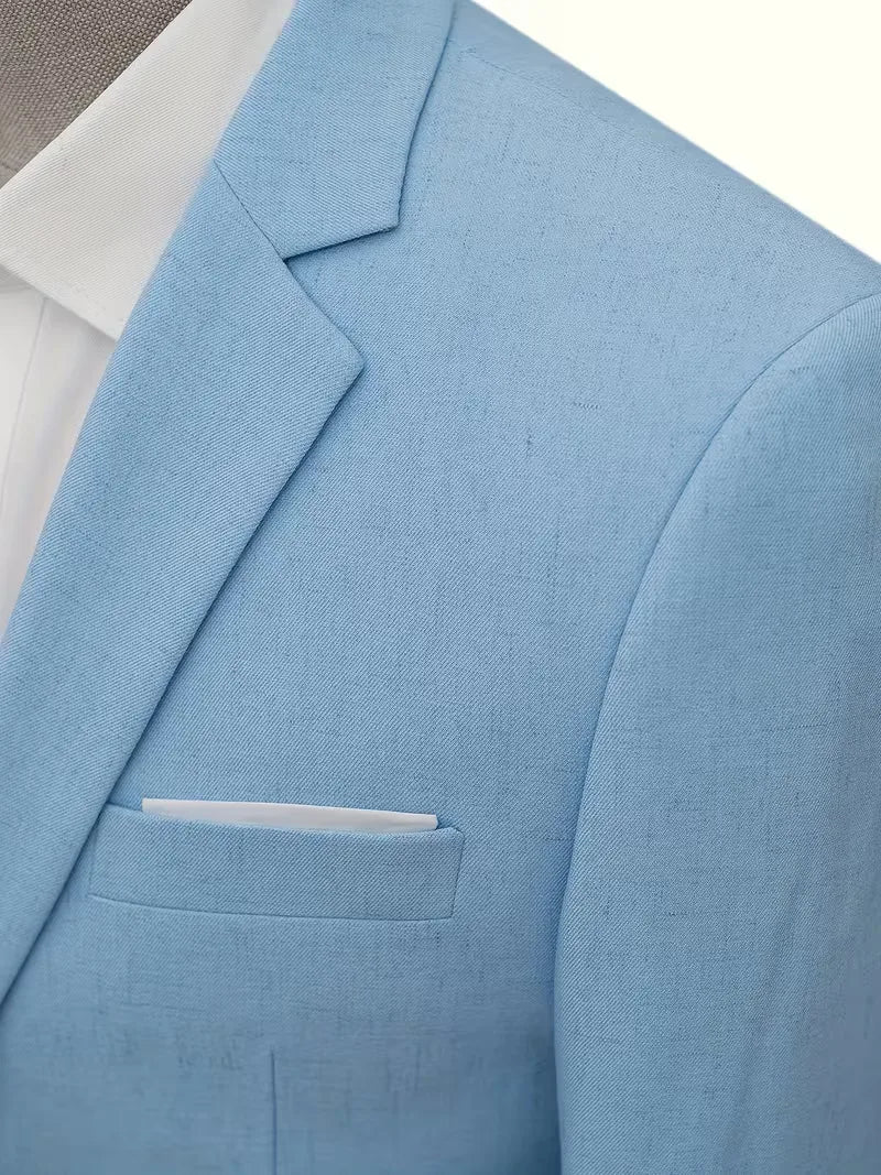 Stijlvol slimfit linnen colbert voor heren, geschikt voor zakelijke en feestelijke momenten.