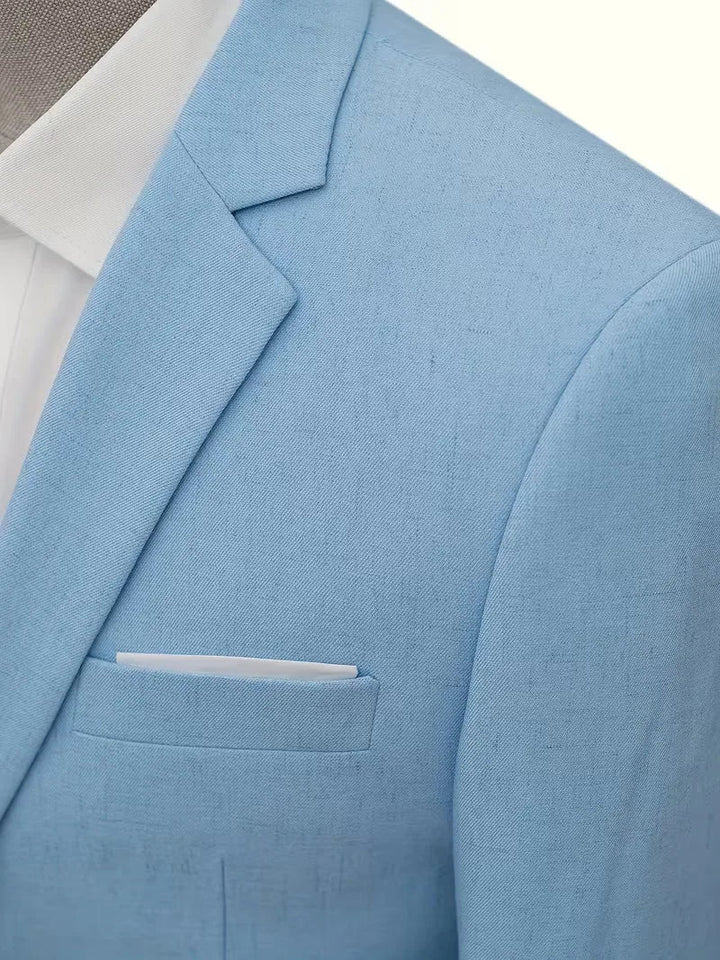 Stijlvol slimfit linnen colbert voor heren, geschikt voor zakelijke en feestelijke momenten.