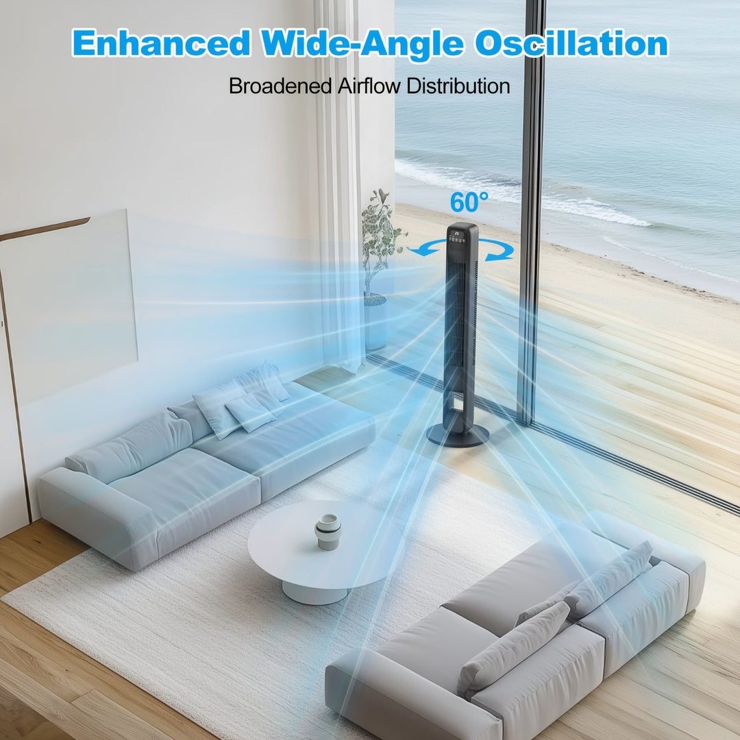 Krachtige bladloze torenventilator; veilige, stille verkoeling voor een modern interieur.