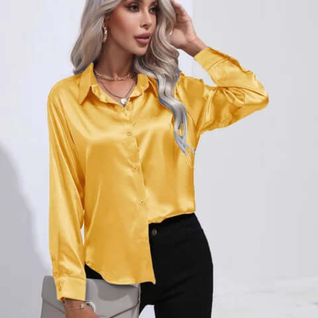 Chique dames tuniekblouse, comfortabel en glanzend, met lange mouwen en losse fit.