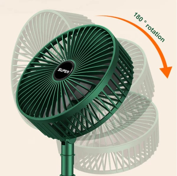 Stille, opvouwbare mini ventilator WindBlazer voor kantoor of thuis. Biedt USB-aangedreven verkoeling op je bureau.