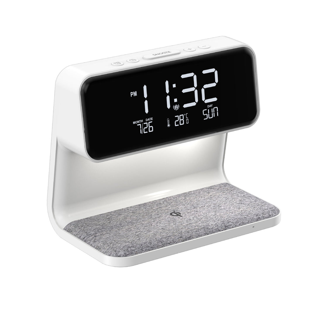 Complete LED tafellamp: slimme verlichting, alarmklok en Qi draadloze oplader voor de slaapkamer.