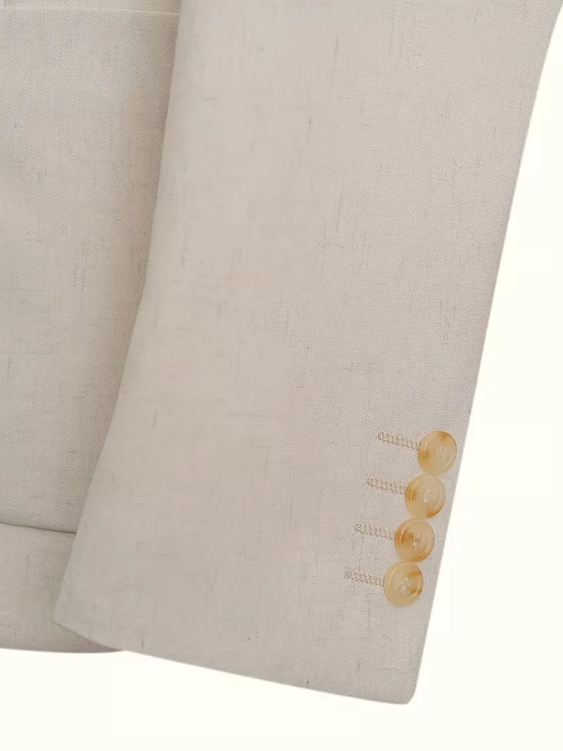 Unieke heren blazer met diepe V-hals en opvallende knopen. Ideale smart-casual feestkleding.