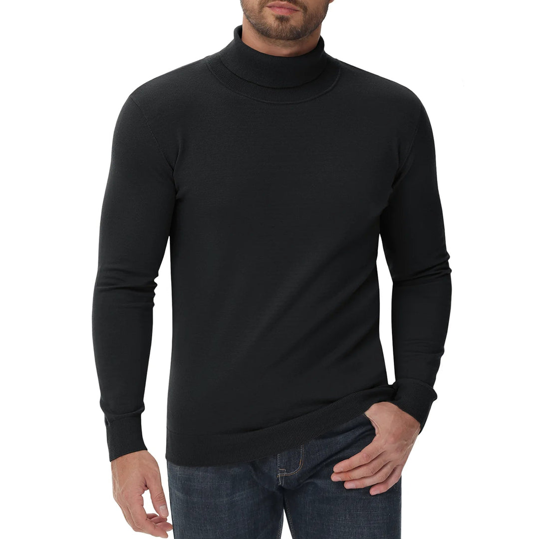 Detail van de coltrui van gebreide herentrui, extra warmte voor de nek. Comfortabele wintermode.