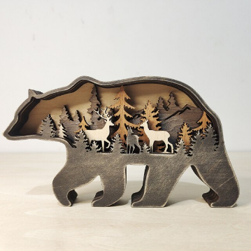 3D houten wanddecoratie: gedetailleerde bruine beer. Ideaal als interieur decoratie of cadeau voor dierenvrienden.