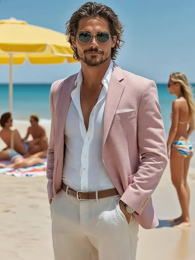Elegante heren smart-casual blazer met V-hals en knopen, geschikt voor elke gelegenheid.