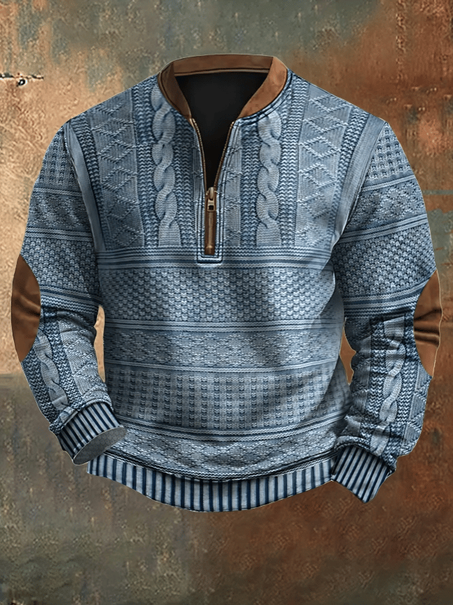Comfortabele heren gebreide trui met rits, zachte stof en stijlvolle vintage look.