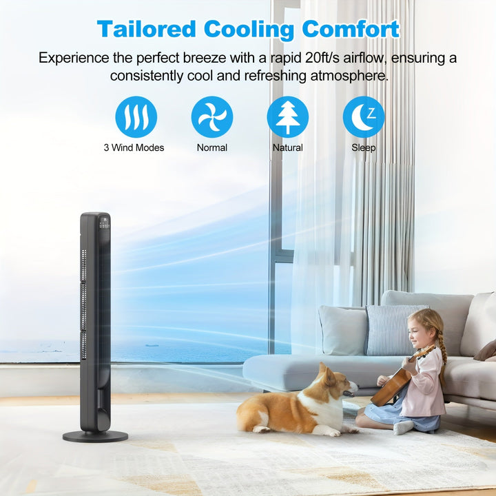 Comfortabele, stille verkoeling met deze instelbare bladloze torenventilator.