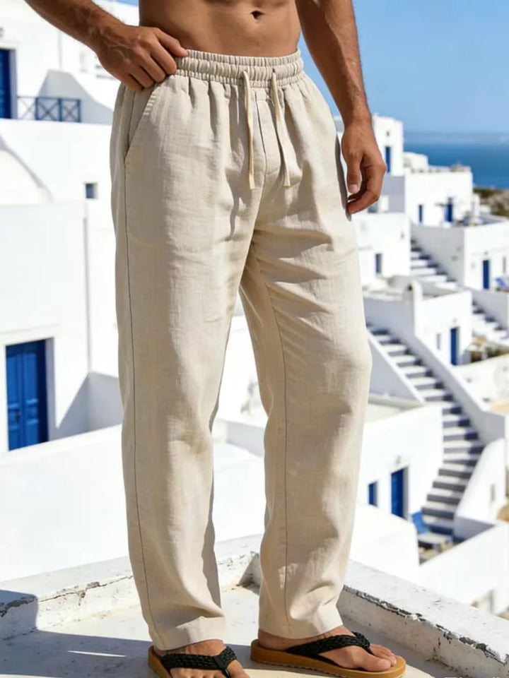 Heren linnen broek met rechte pijp en elastische tailleband. Ideaal voor casual zomerse outfits.