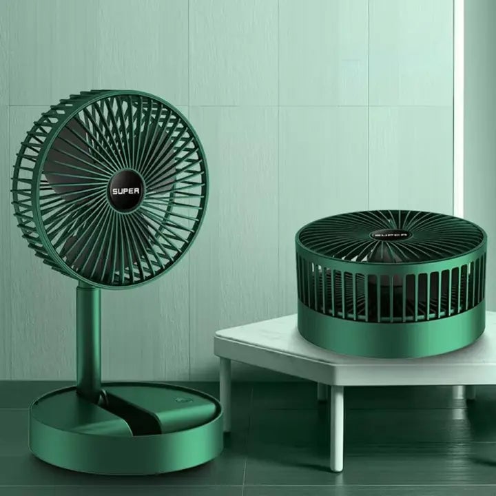 Lichtgewicht draagbare ventilator WindBlazer met opvouwbaar design. USB-aangedreven voor verkoeling onderweg, op kantoor of thuis.