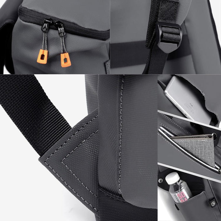 Compacte waterdichte reistas/dagrugzak met USB-poort, ideaal voor korte trips en dagelijks gebruik.