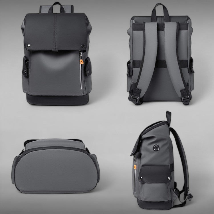 Functioneel interieur van de waterdichte rugzak met laptopvak, veel opbergruimte en USB-aansluiting.