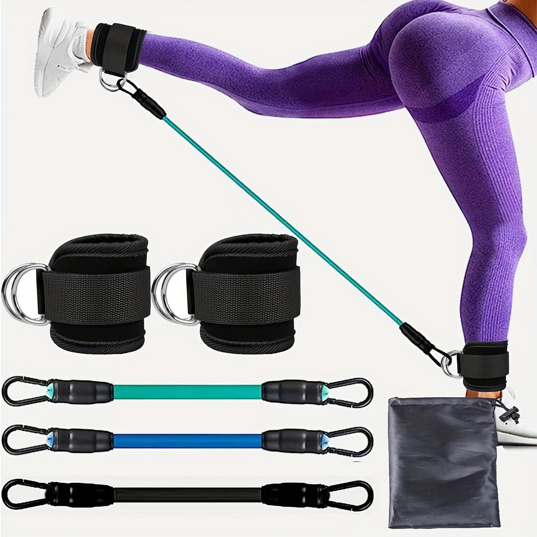 Verstelbare enkelweerstandsbanden set voor effectieve thuisworkout van benen en billen.