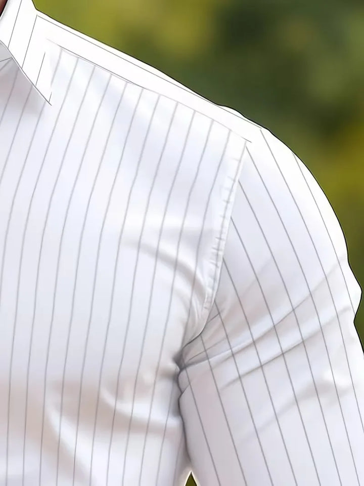 Zakelijk wit heren overhemd met mandarijnkraag, slim fit en lange mouwen, een stijlvolle keuze voor de moderne man.