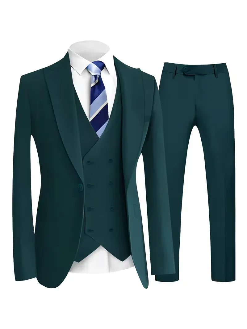 Elegant slim fit heren pak, driedelig, voor een indrukwekkende entree op bruiloften of gala's.