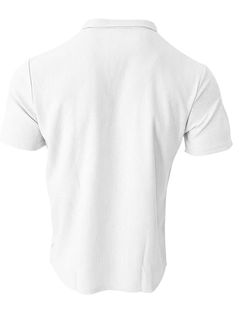 Mannenpolo met comfortabele V-hals, korte mouwen en verfijnde wafelstructuur voor de zomer.