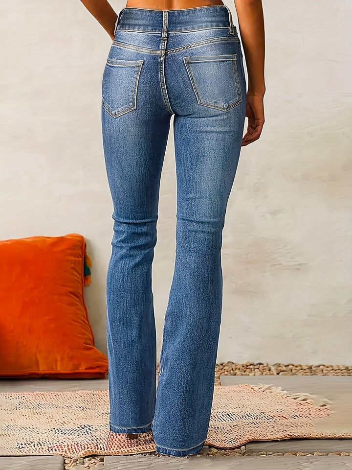 Trendy dames high waist jeans met wijde uitlopende pijpen, creëert een modieuze retro look voor vrouwen.