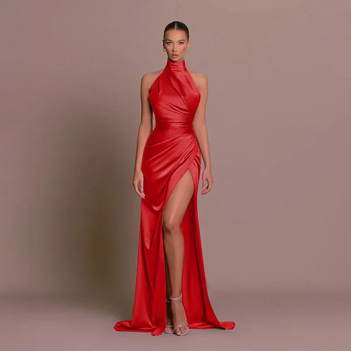 Dames elegante wikkel maxi-jurk met verleidelijke hoge split. Perfect als stijlvolle avond- of feestjurk.