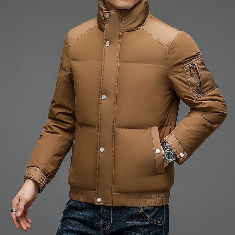 Zwart heren pufferjack, modern casual jack, ideaal voor buitenkleding en de herfst/winter.