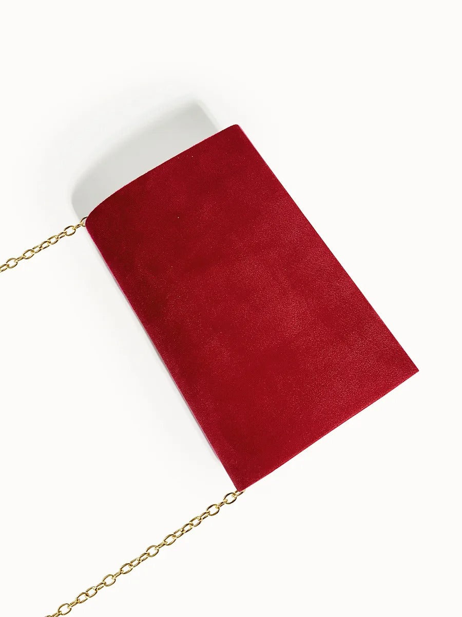 Dames avondtasje: fluwelen envelop clutch in suède-look met afneembare ketting. Trendy accessoire.