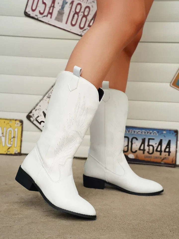 Stijlvolle dameslaarzen: PU-leren cowboylaarzen 'Clara' met zachte voering, perfect voor elke outfit.