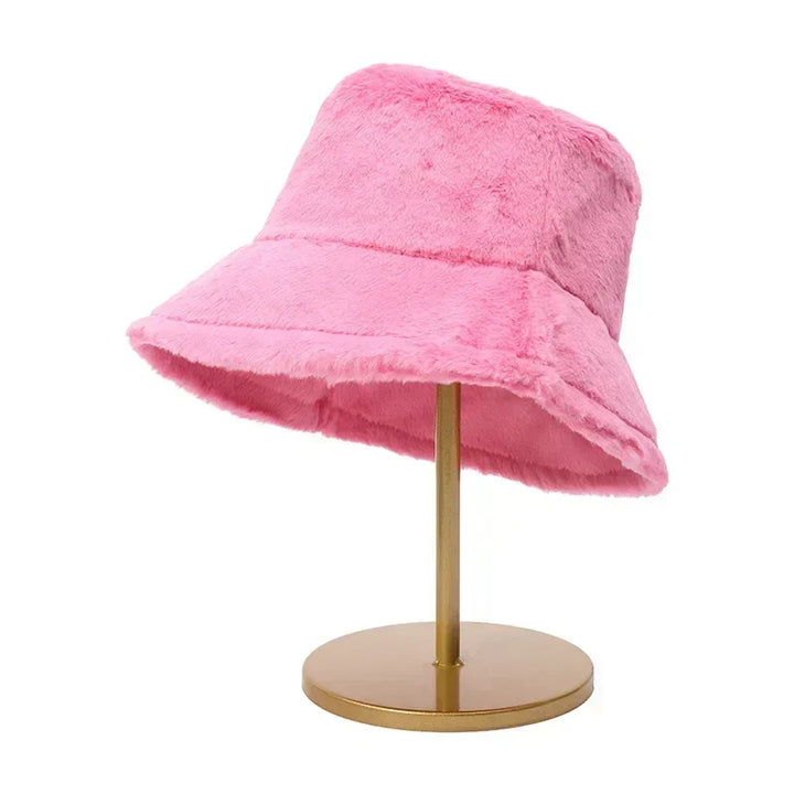 Pluizige Lorna buckethat voor dames, warm en chic, gemaakt van imitatie konijnenbont.