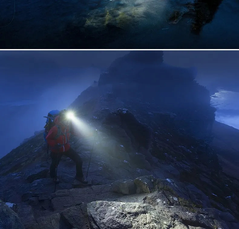 Robuuste LED hoofdlamp perfect voor kamperen en outdoor activiteiten, biedt heldere led verlichting.