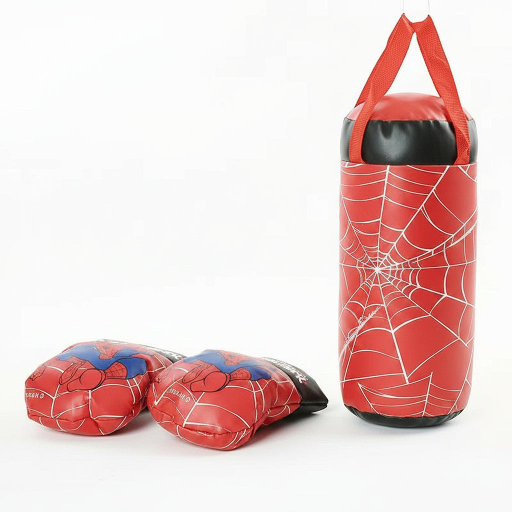 Rode kinder bokshandschoenen met bijpassende bokszak. PowerPunch Hero set voor jonge boksers en kindertraining.