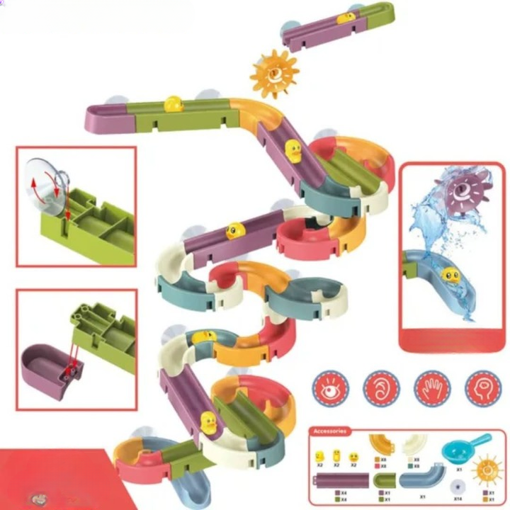 Vrolijke waterglijbaan badspeelset met eendjes. Ideaal badspeelgoed voor jonge kinderen. Stimuleert ontwikkeling & motoriek.