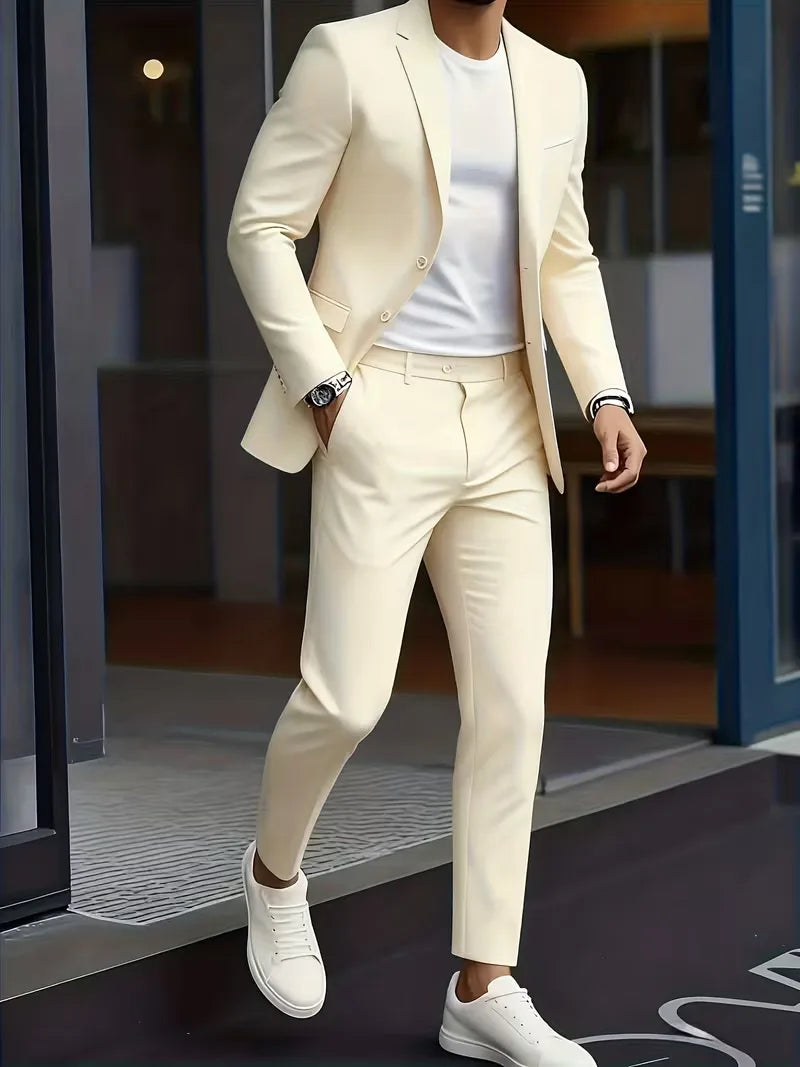 Elegant slim fit herenpak tweedelig, perfect voor formele evenementen of zakelijke bijeenkomsten.