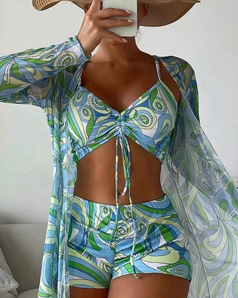 Driedelige set dames: bikini, top & kaftan, voor een trendy en ontspannen look.