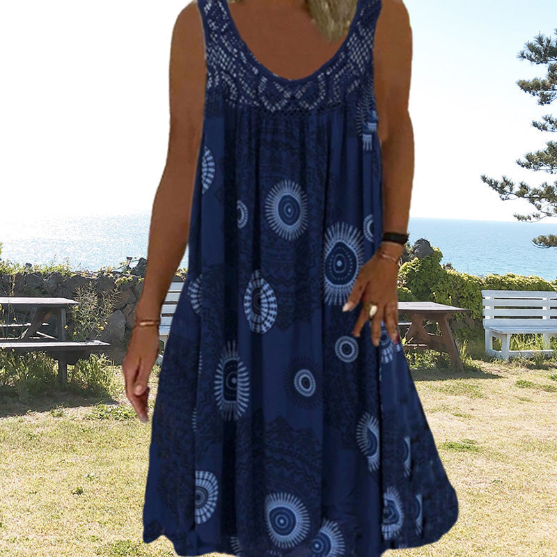 Losvallende polyester zomerjurk Miranda, mouwloos en luchtig, perfect voor ultiem zomercomfort.