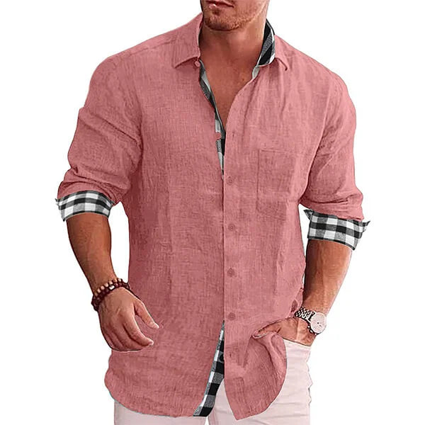 Man met stijlvol heren overhemd lange mouw, perfect voor een moderne look. Ademend en comfortabel voor alle seizoenen.