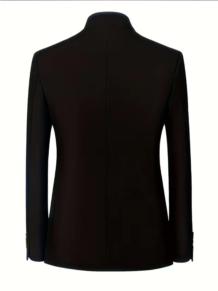Modieuze heren blazer met lange mouwen en strakke slim fit pasvorm, mandarijnkraag.