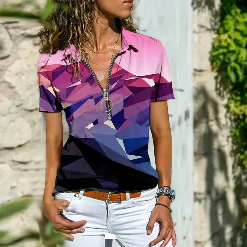 Groen dames zomershirt met modern patroon, comfortabel & chic. Perfecte blouse voor zomerse dagen & avonden.