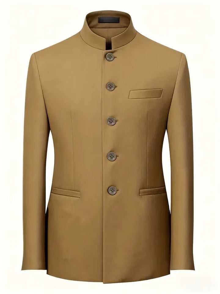 Elegante slim fit heren blazer met mandarijnkraag, voor een formele en feestelijke gelegenheid.