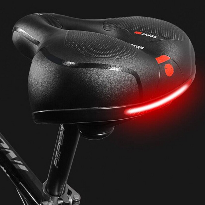 Ergonomisch fietszadel met geheugenschuim en dubbele vering voor ultiem comfort tijdens lange ritten.