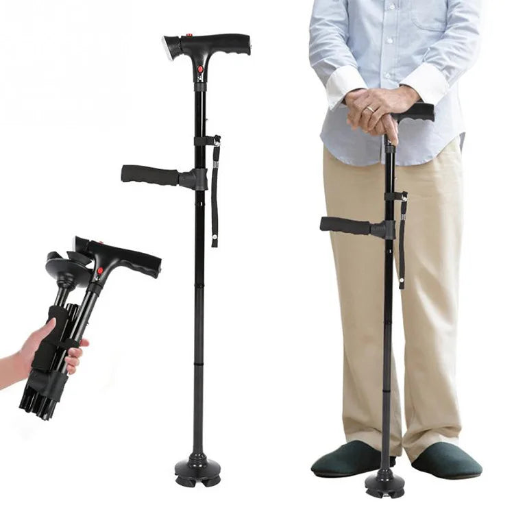 Opvouwbare wandelstok met helder LED-licht voor extra stabiliteit en comfort. Ideaal voor senioren en mobiliteitshulp.