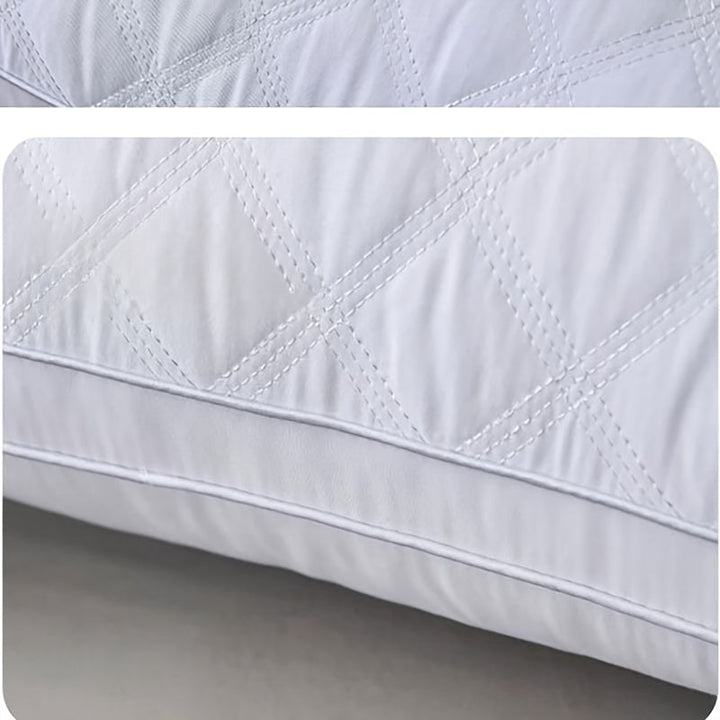 Twee 3D kussens met geavanceerde nekondersteuning. Hypoallergeen en wasbaar voor hygiënisch slaapcomfort van hotelkwaliteit.