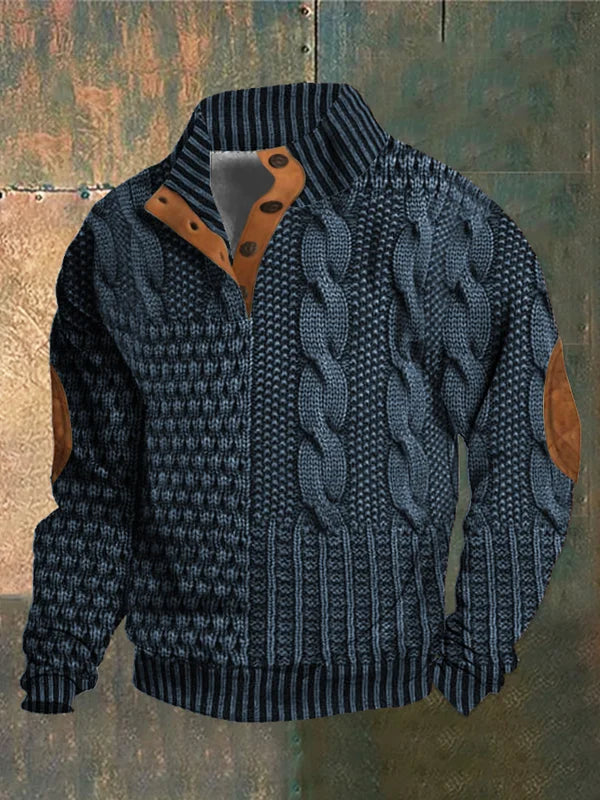 Elegante heren trui in neutrale kleur, moderne stijl. Comfortabele winter trui voor mannen.