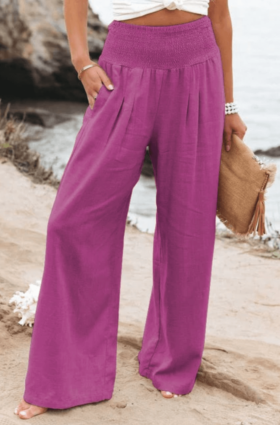 Chique dames palazzo broek met hoge taille, wijde pijpen, perfect voor zowel casual als geklede outfits.