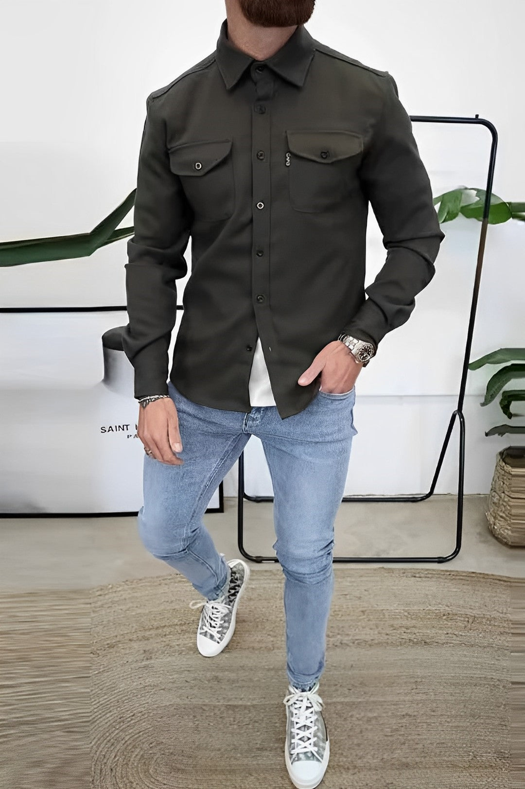 Trendy heren overhemd in casual stijl, comfortabel en modieus voor diverse gelegenheden. Een tijdloos stuk.