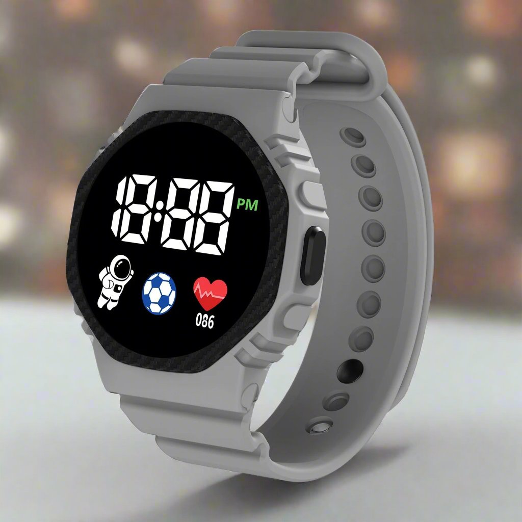 Digitaal unisex kinderhorloge met LED display. Ideaal sporthorloge voor actieve kinderen.